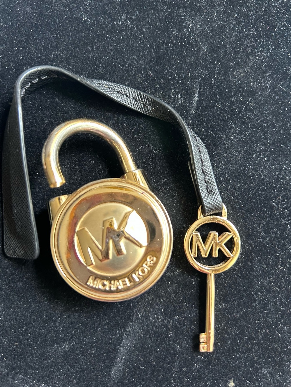 Michael Kors Gold Lock/ Padlock and Key Charm with Black Strap